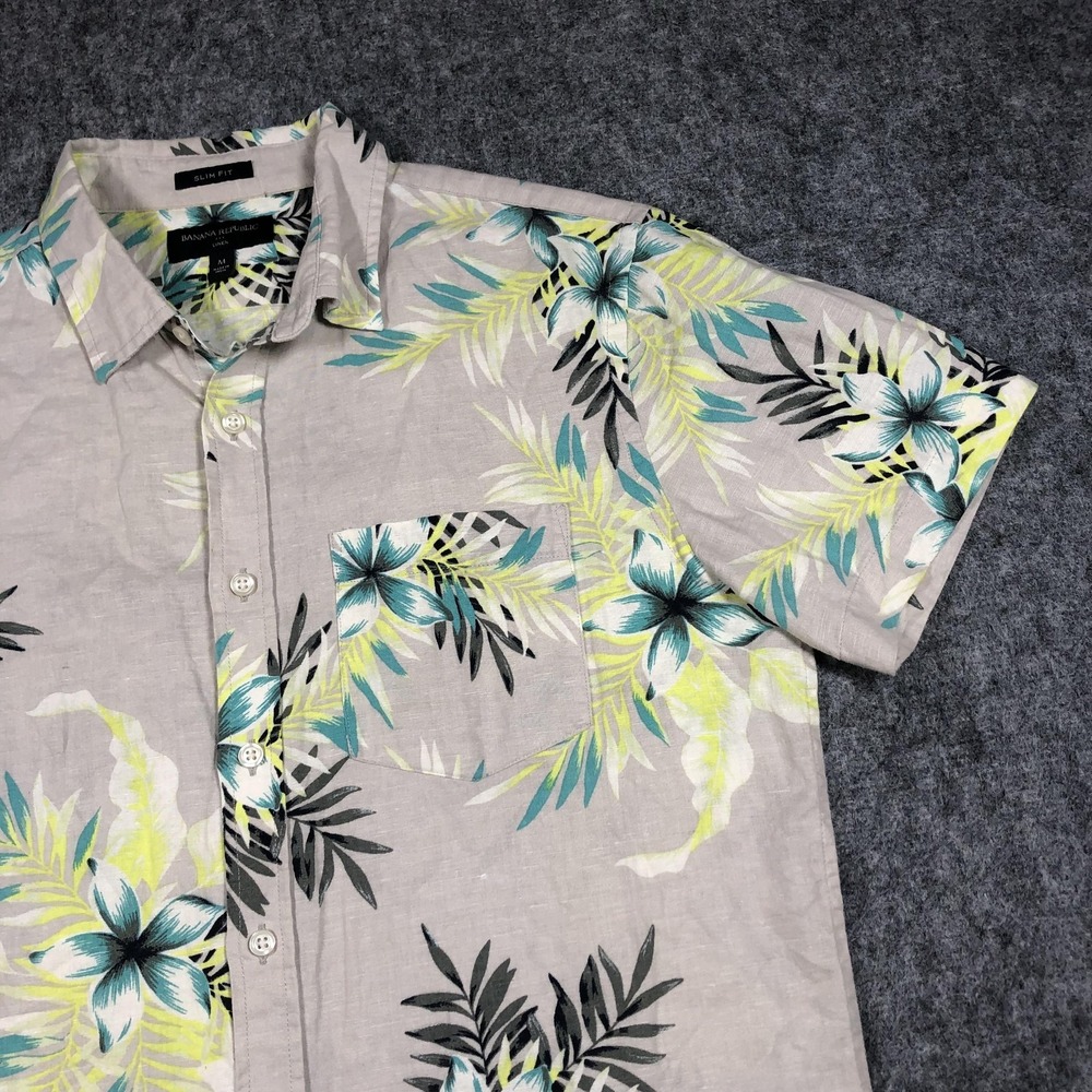 Banana Republic Shirt Mens M Multicolor Floral Linen Button Up Hawaiian Casual - Picture 4 of 15